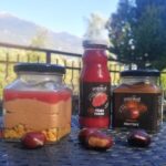 vasetto confettura marroni, bottiglietta nettare ribes, vasetto mousse marroni